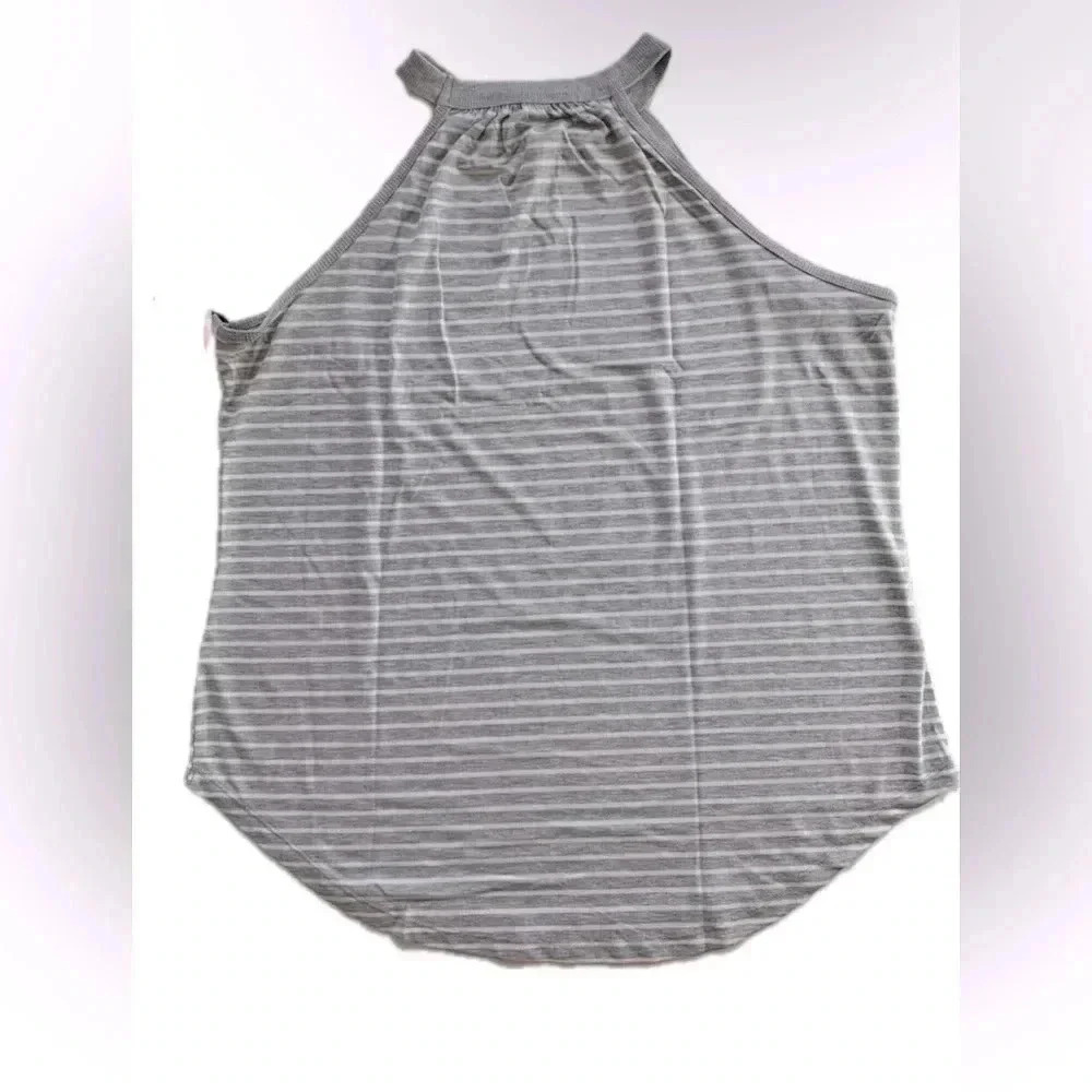 Yogalicious medium halter tank top gray striped